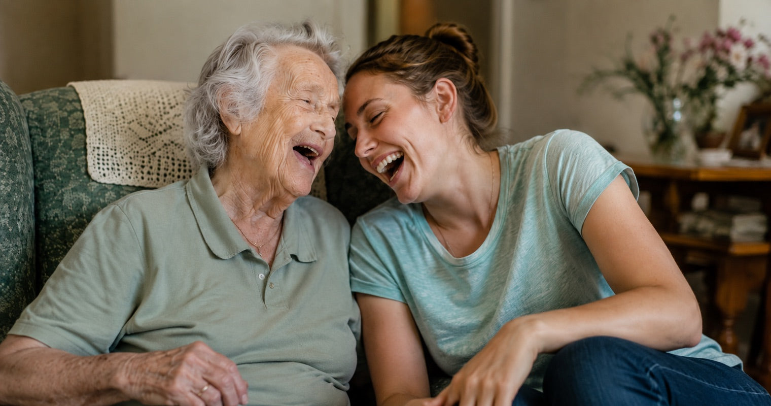An older woman listening to music, eyes closed